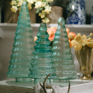 Set de 3 Topiarios Navideños de Cristal Azul