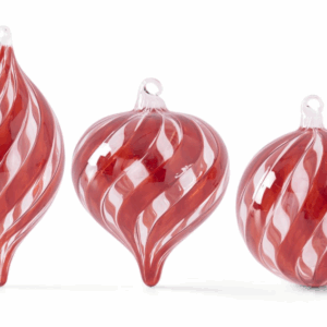 Assorted Red & Clear Glass Swirled Ornaments (3 Styles)
