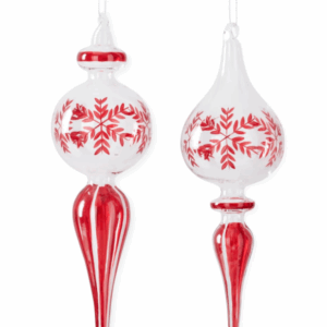 Adornos Finial Copos de Nieve Rojo (Set de 2)