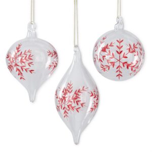 Bolas Cristal Rojo con Copos de Nieve (Set de 3)