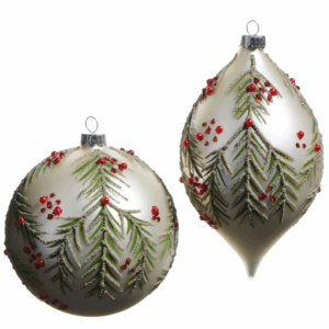 Set de 2 Adornos de Cristal con Diseño de Berries y Pino