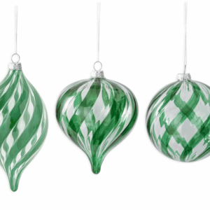 Assorted Green & Clear Glass Swirled Ornaments (3 Styles)